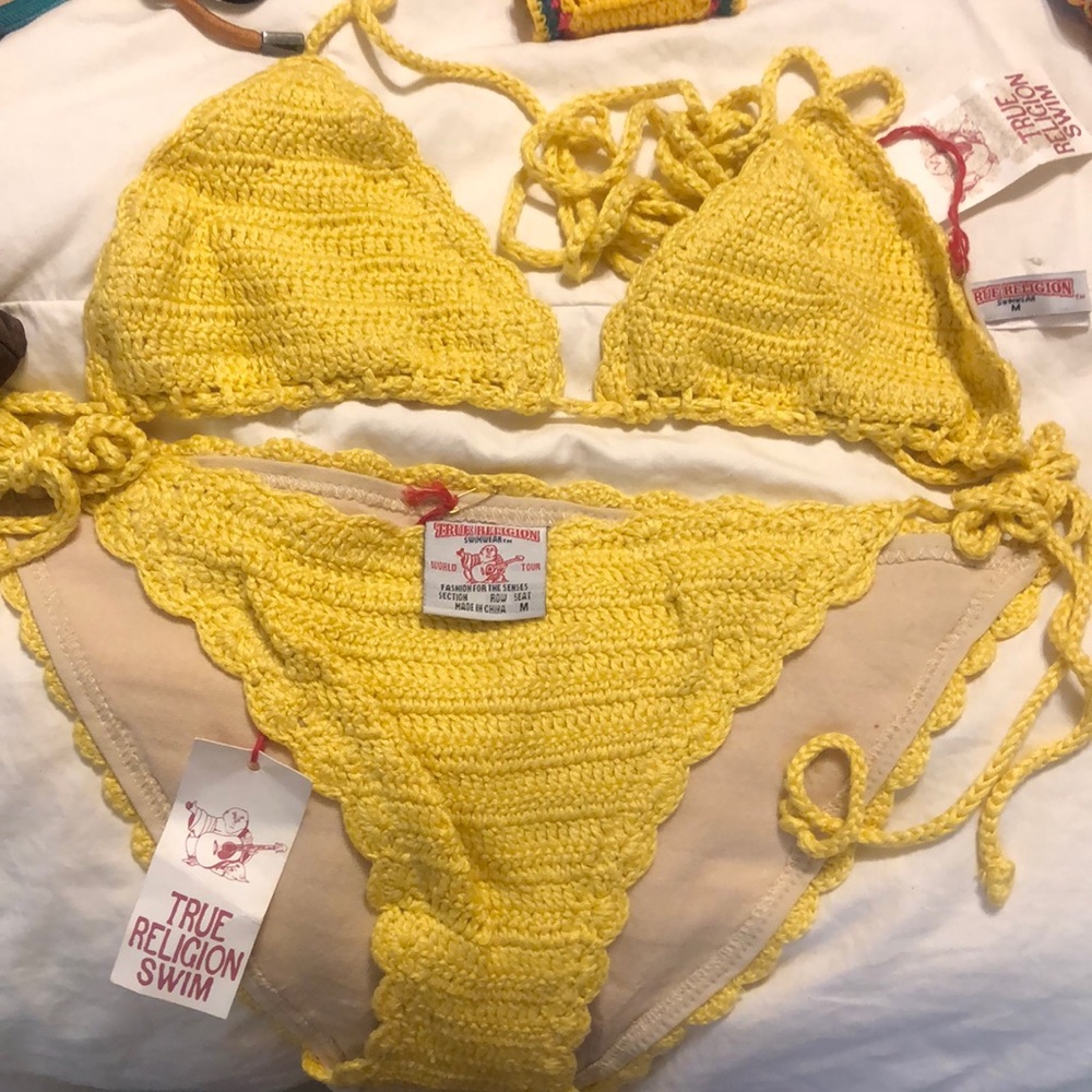 True Religion yellow crochet bikini NWT, size medium.